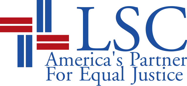 Image is a logo for the Legal Services Corporation, whom of which are America's Partner for Equal Justice.