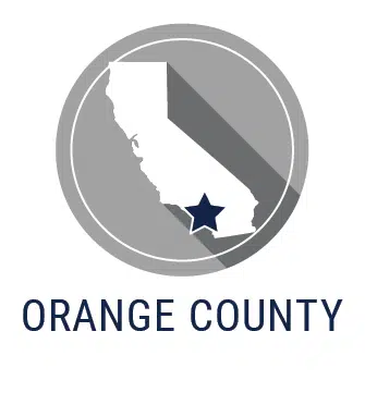 A logo for Orange County. The image features an outline of California state with a star marking the county.