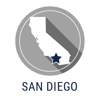 A logo for the city of San Diego. The image features an outline of California state with a star marking the city.