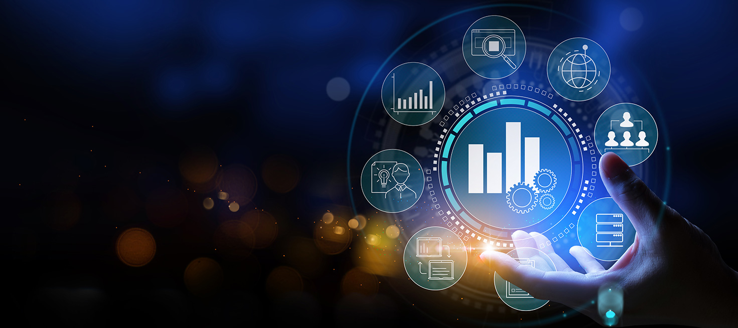 Bar chart and technology icons